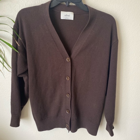 Wilfred x Aritzia Women’s V Neck Wool Blend Cardigan in Brown Size XS Minimal - Picture 1 of 6